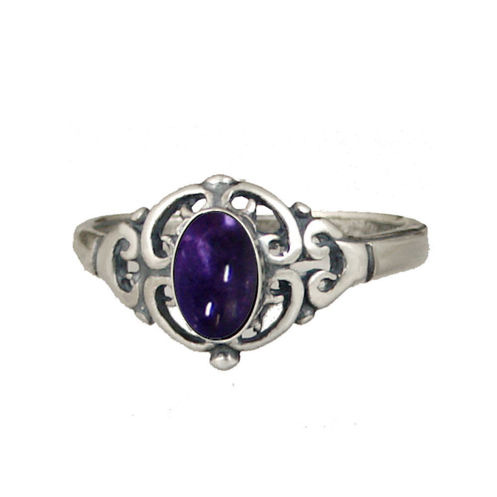 Sterling Silver Filigree Ring With Iolite Size 7